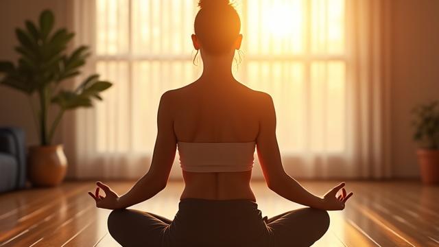 Person practicing mindful morning meditation or yoga routines